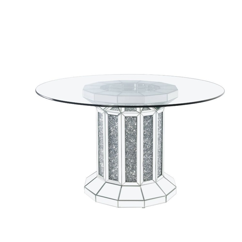 Noralie – Dining Table – Clear Glass Top & Mirrored & Faux Diamonds