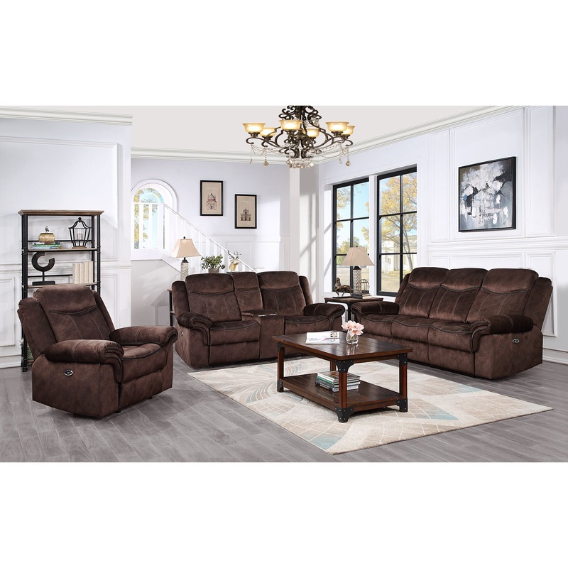 U2200 – 3 Piece Living Room Set (Power Reclining Sofa / Power Console Reclining Loveseat With Power Switch / Power Recliner) – Domino Coffee