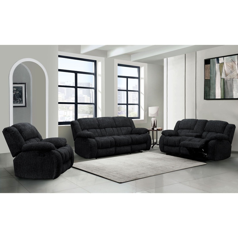 U250 – 3 Piece Living Room Set (Reclining Sofa / Console Reclining Loveseat / Glider Recliner) – Ebony