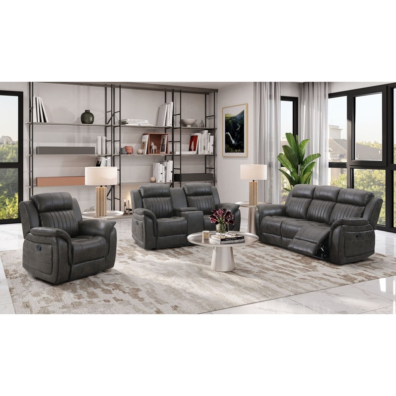 U8517 – 3 Piece Living Room Set (Reclining Sofa / Reclining Loveseat / Glider Recliner) – Charcoal