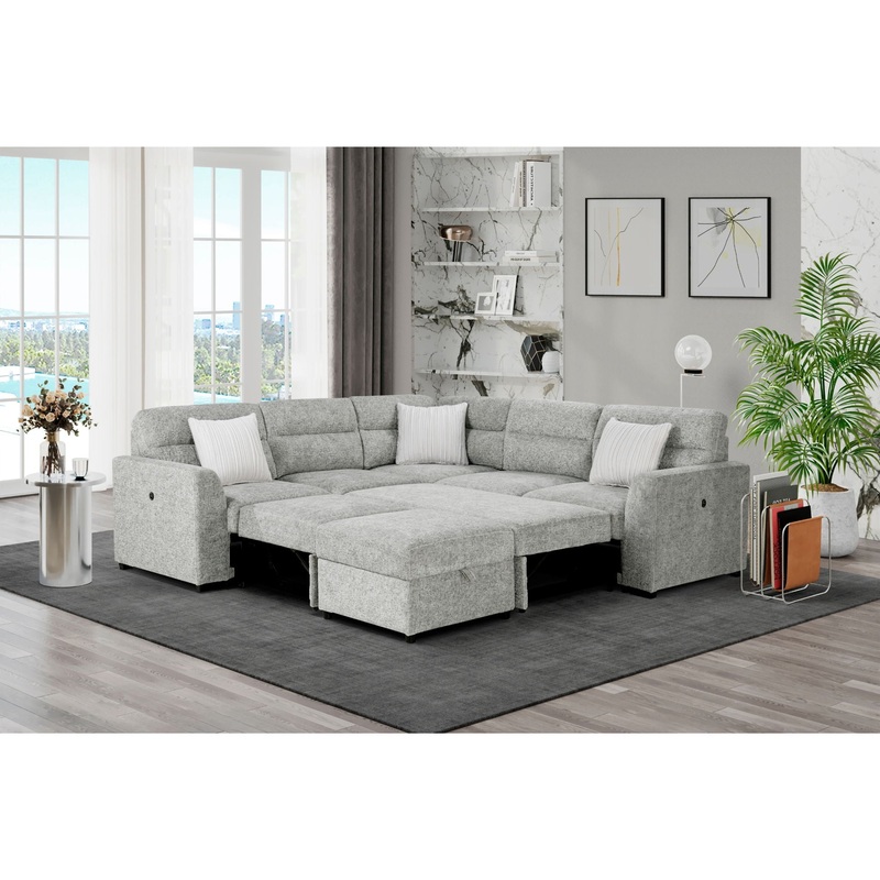 U9401 – Sectional With 3 Pillows And Ottoman – Nickel