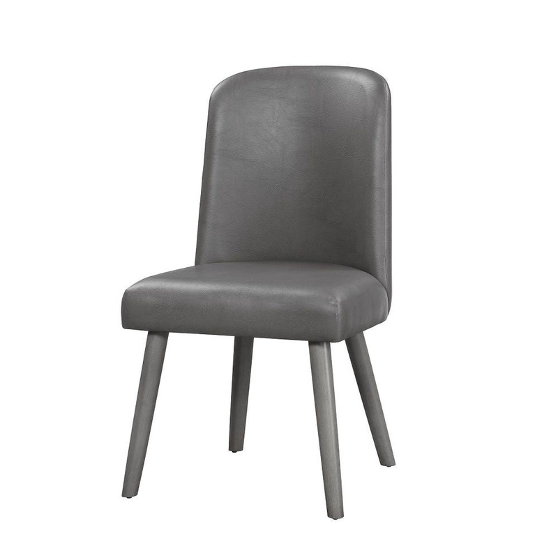 Waylon – Side Chair (Set of 2) – Gray Synthetic Leather & Gray Oak