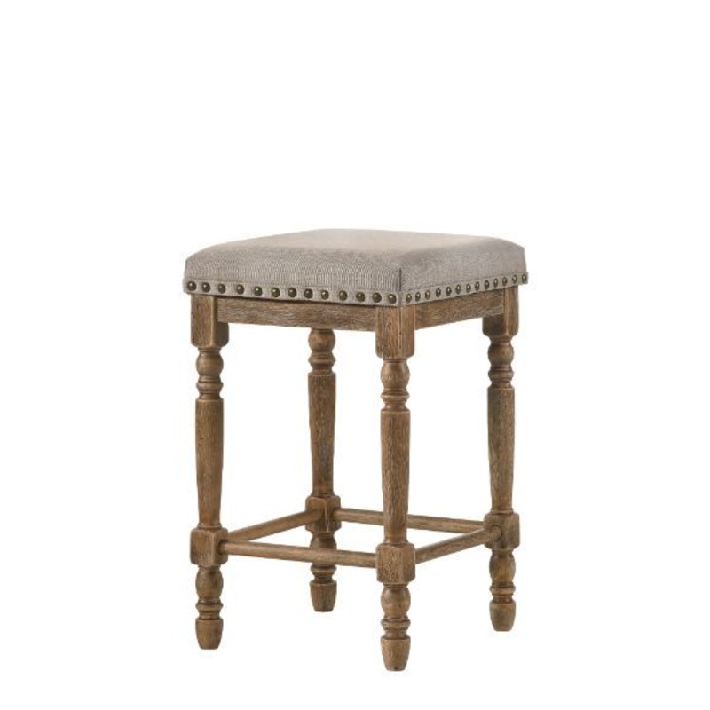 Farsiris – Counter Height Stool (Set of 2) – Beige Fabric & Weathered Oak