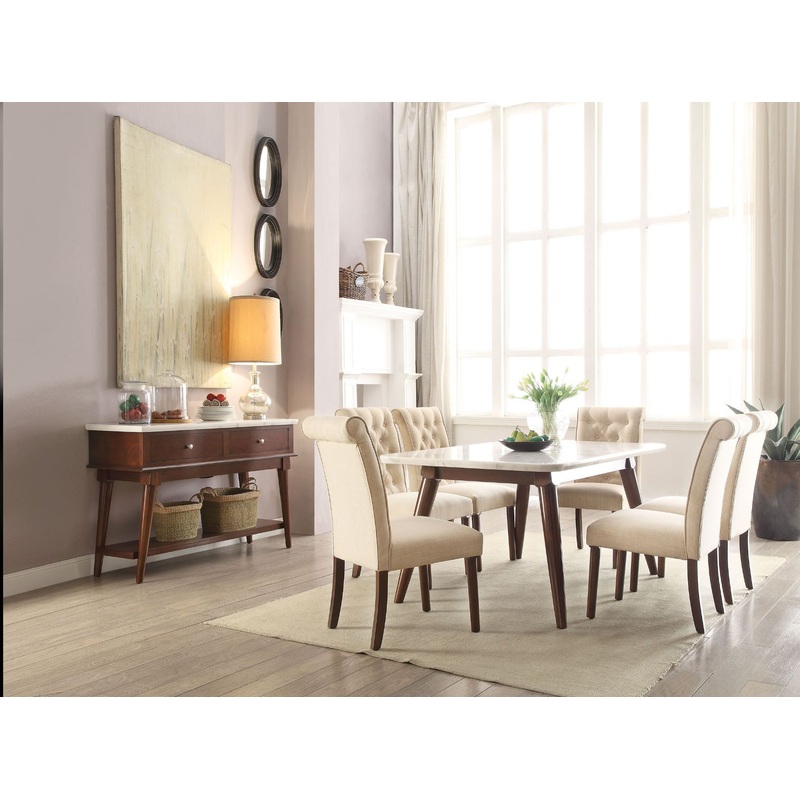 Gasha – Dining Table – White Marble Top & Walnut