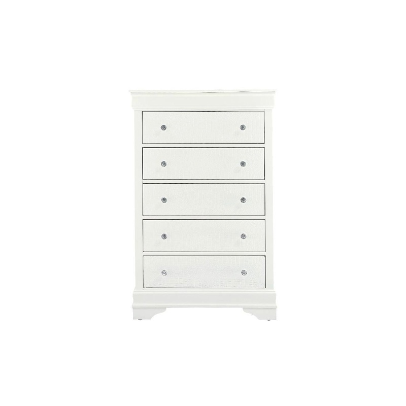 Global Pompei – 5 Drawer Chest – Metallic White