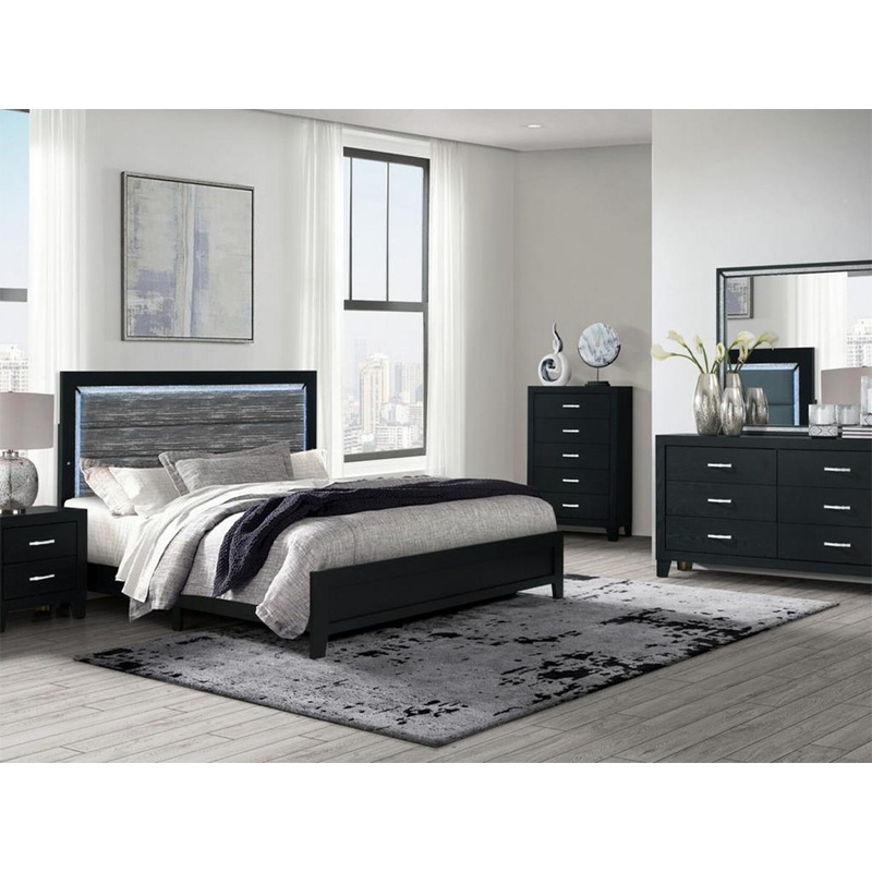 Global Reid – King Bed With LED Accent Lighting – Black