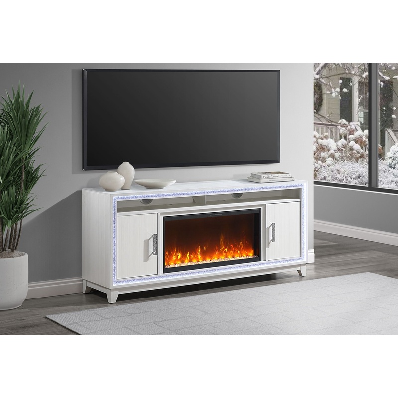 Lily – 72 Entertainment Unit With LED, Speakers, Crystal Inserts – White