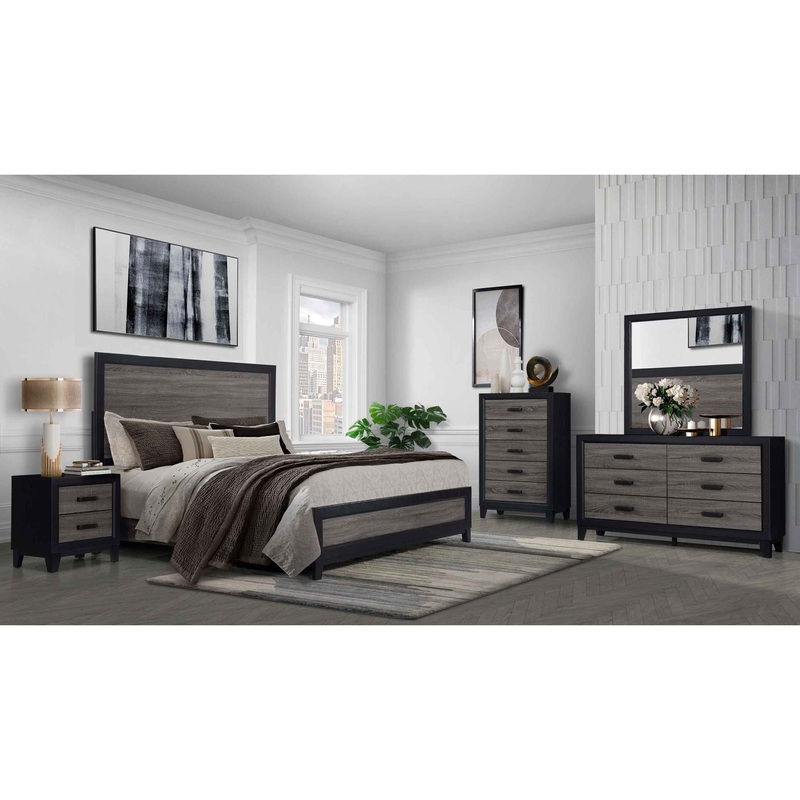 Lisbon – 5 Piece King Bedroom Set – Gray / Black