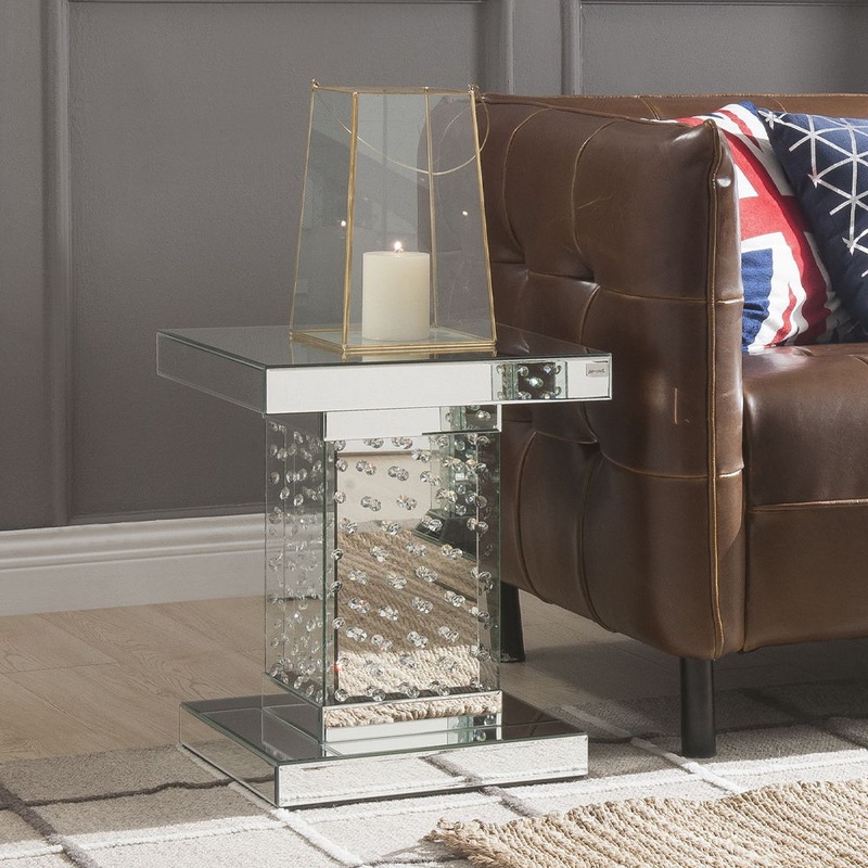 Nysa – 20 End Table – Mirrored & Faux Crystals