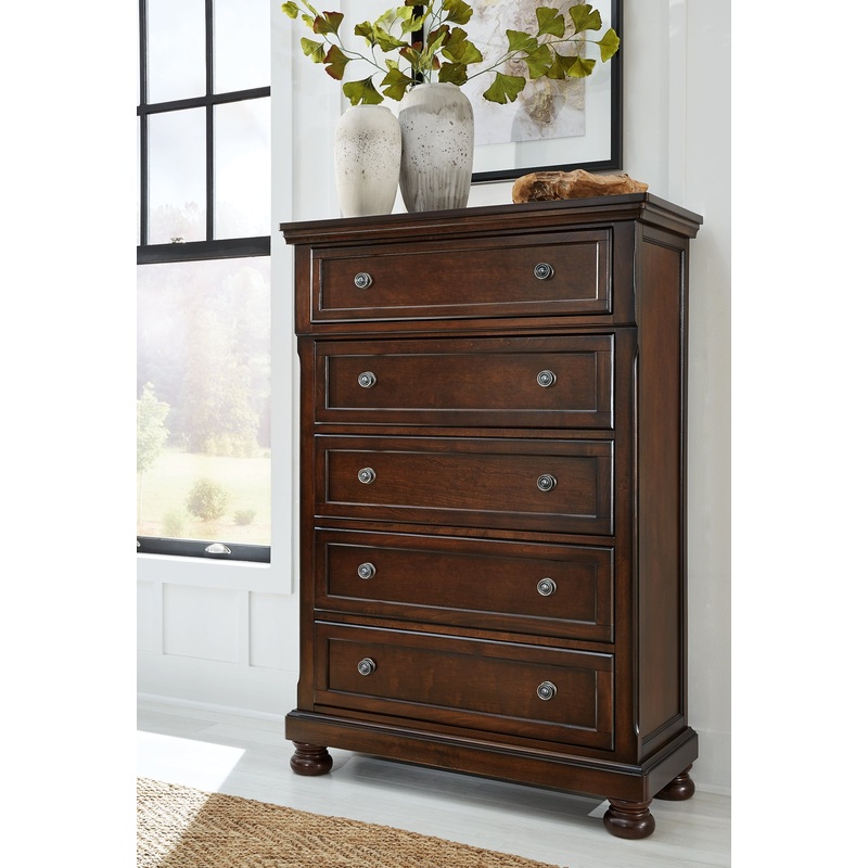 Robbinsdale Five Drawer Chest|Antique White|Light Gray|Rustic Brown