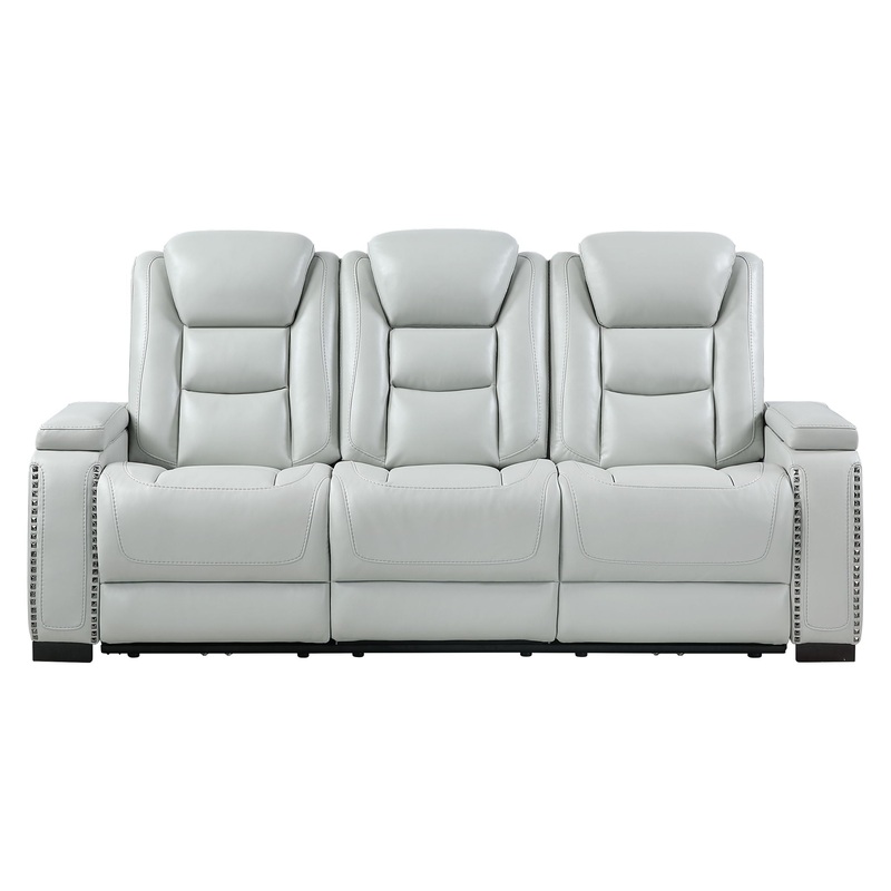 U8609 – Power Reclining Sofa With Power Headrest, USB, LED And Bookshelf Arm – Gray