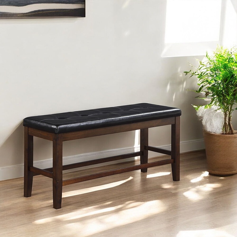 Urbana – Counter Height Bench – Black Synthetic Leather & Espresso
