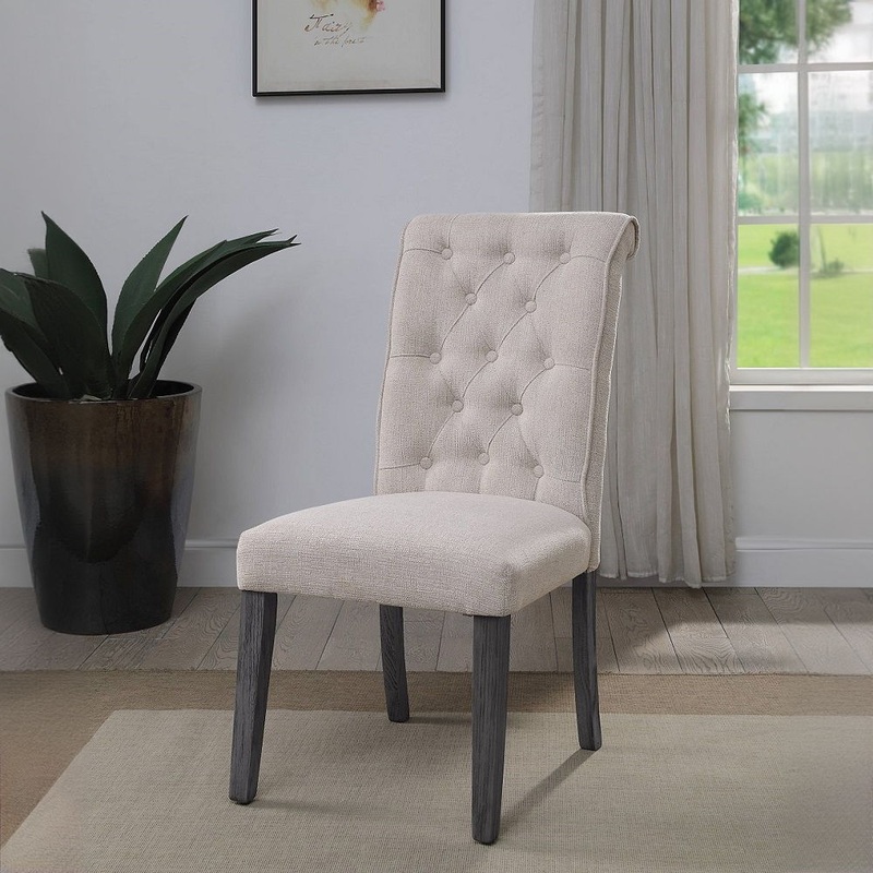 Yabeina – Side Chair (Set of 2) – Beige Linen & Gray