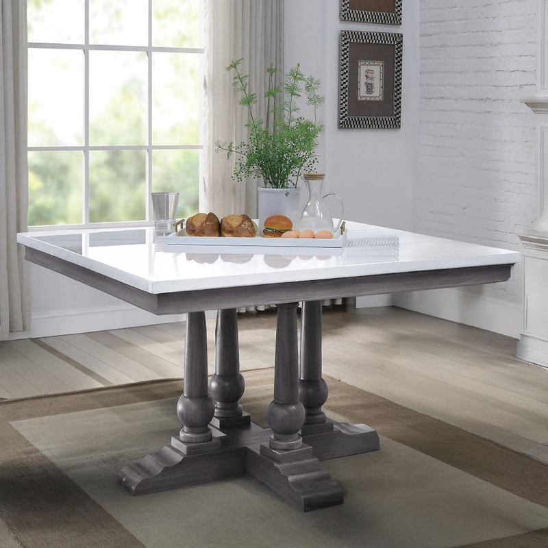 Yabeina – Square Dining Table – Marble Top Top & Gray Oak