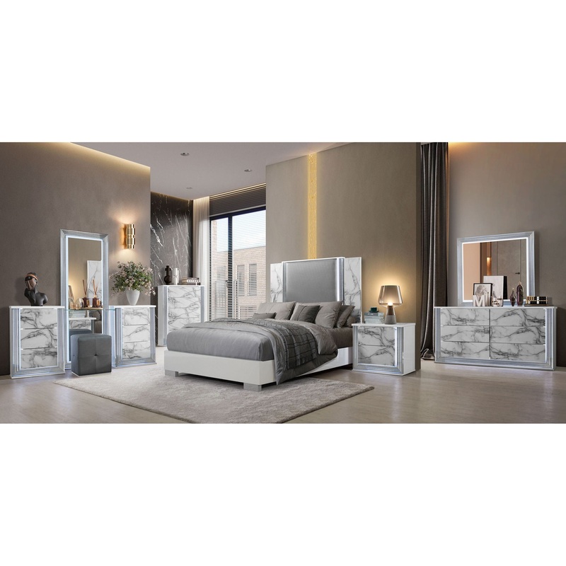 Ylime – 6 Piece Queen Fully Slatted Bedroom Set With Vanity Set – White