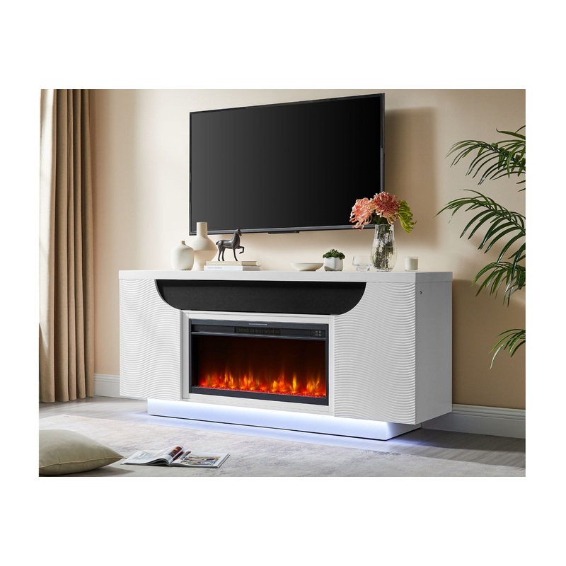 Aileen – 76 Entertainment Unit With LED, Speakers, Crystal Inserts And Pop Up Center Doors – White