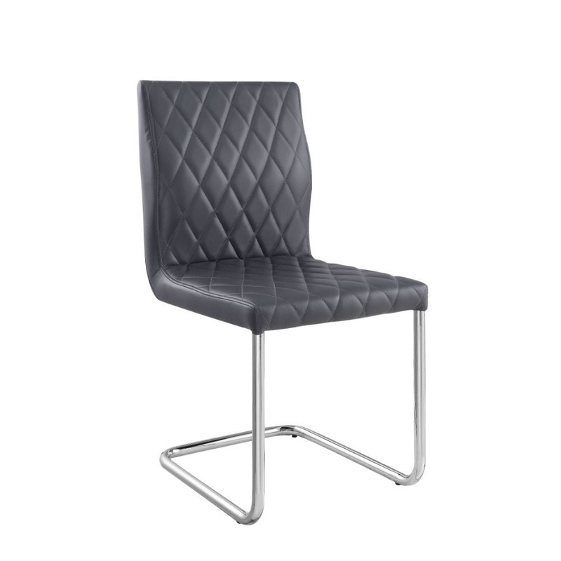 Ansonia – Side Chair (Set of 2) – Gray Synthetic Leather & Chrome