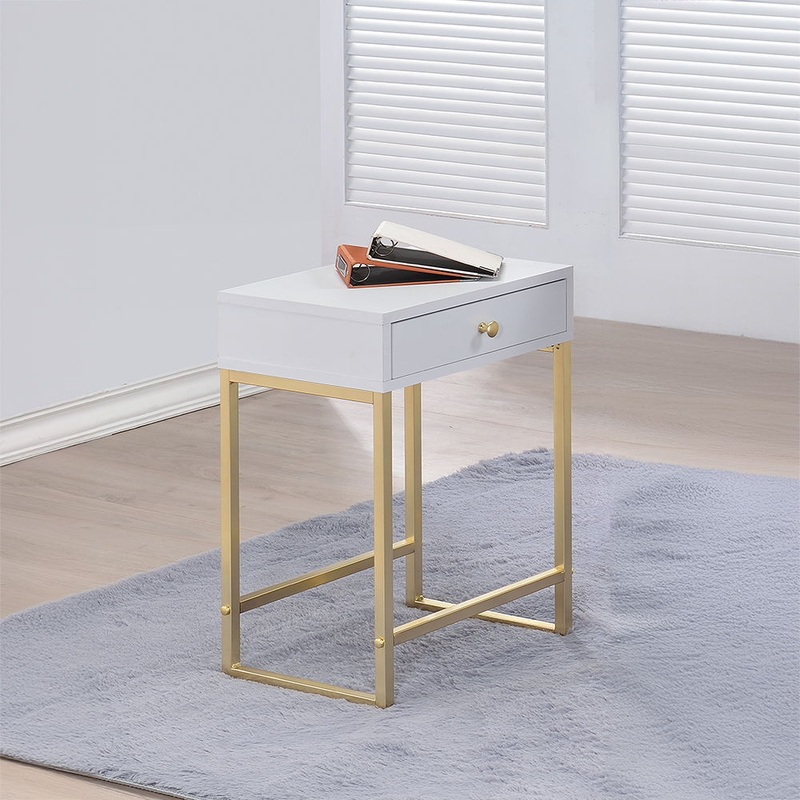 Coleen – Accent Table – White & Brass