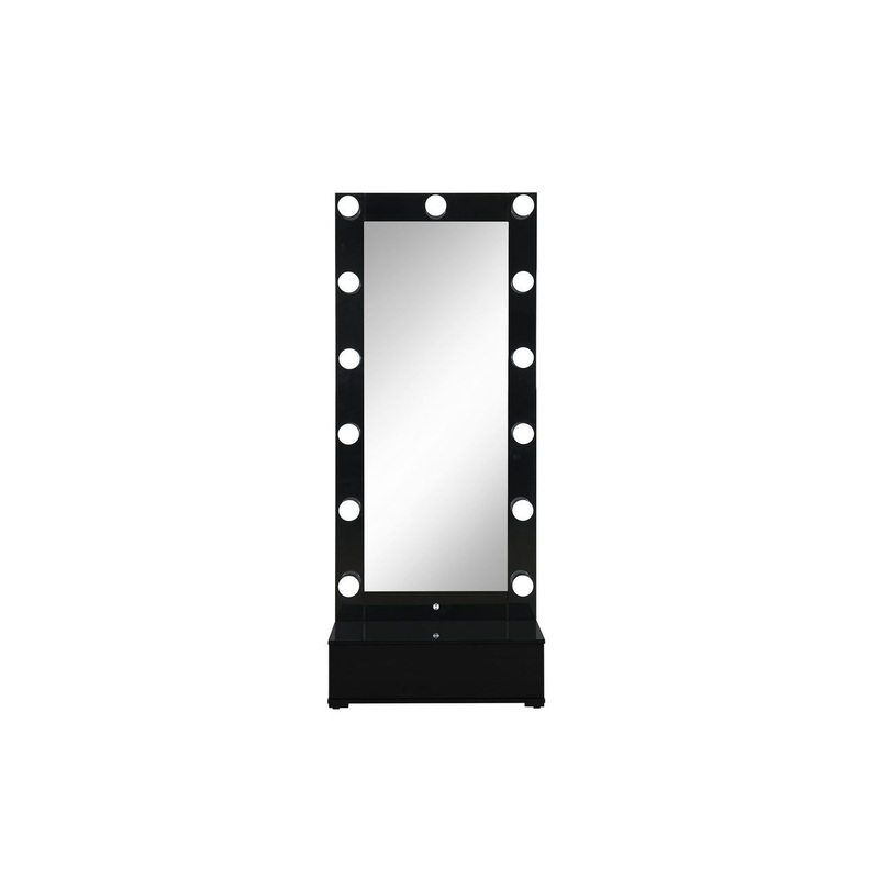 Ella – Narrow Tall Mirror With Drawer And Speakers – Black