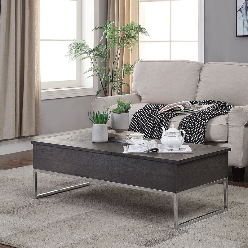 Iban – Coffee Table With Lift Top – Gray Oak & Chrome