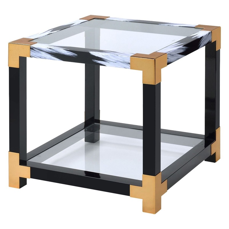 Lafty – End Table – Clear Glass & White Brushed
