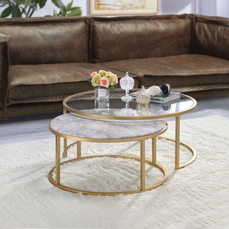 Shanish – Nesting Table Set – Faux Marble Top & Gold