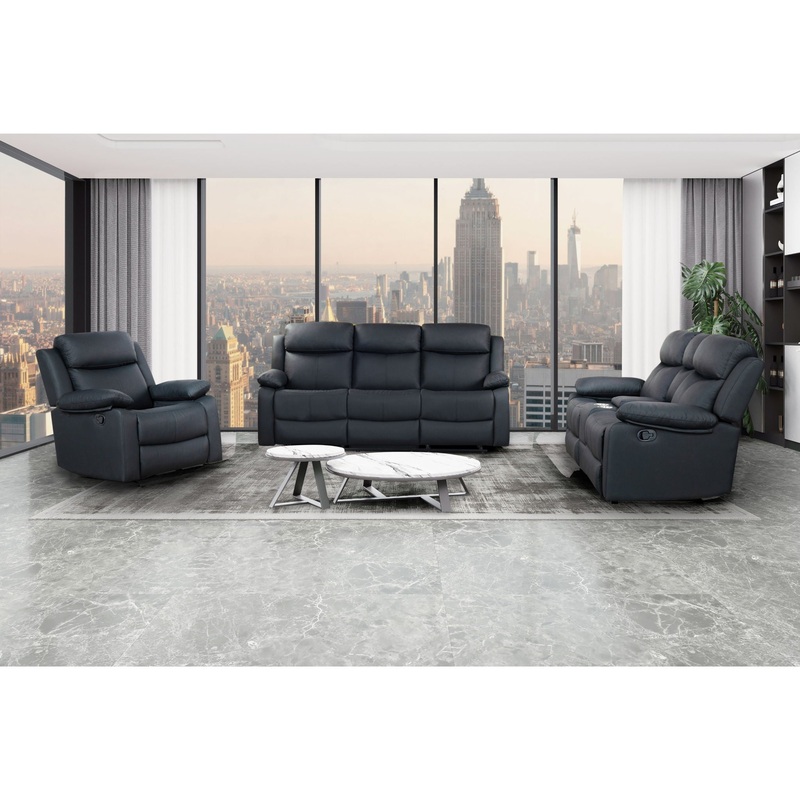 U6026 – 3 Piece Living Room Set (Reclining Sofa, Console Reclining Loveseat, Glider Recliner) – Black