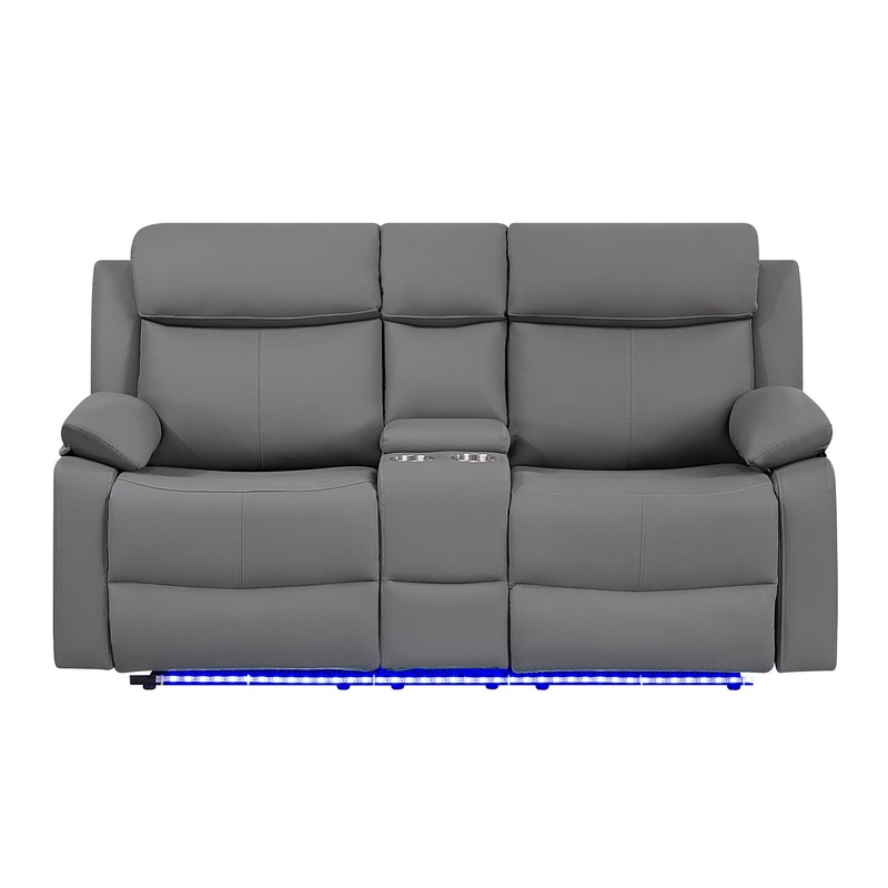 U6026 – Console Reclining Loveseat With LED – Gray