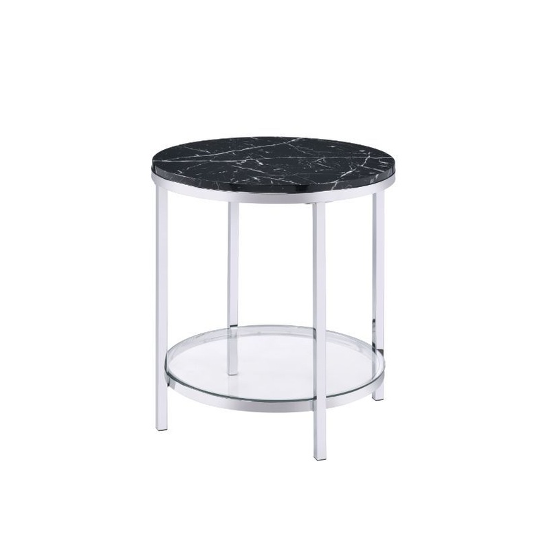Virlana – End Table – Faux Black Marble Top & Chrome