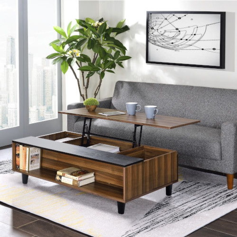 Avala – Coffee Table With Lift Top – Walnut & Black