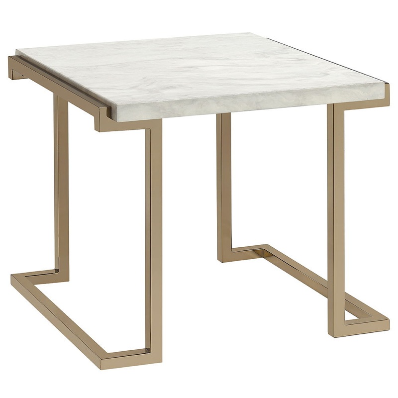 Boice II – End Table – Faux Marble Top & Champagne