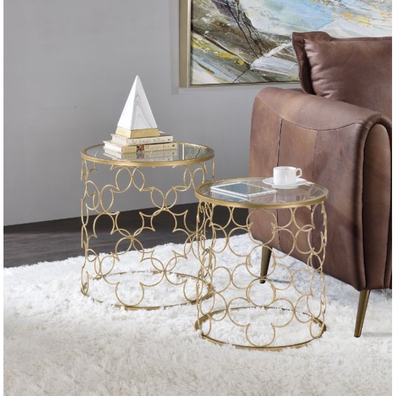 Flowie – Nesting Table Set – Clear Glass Top & Gold