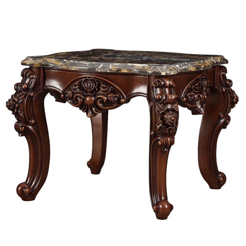Forsythia – End Table – Marble Top & Walnut