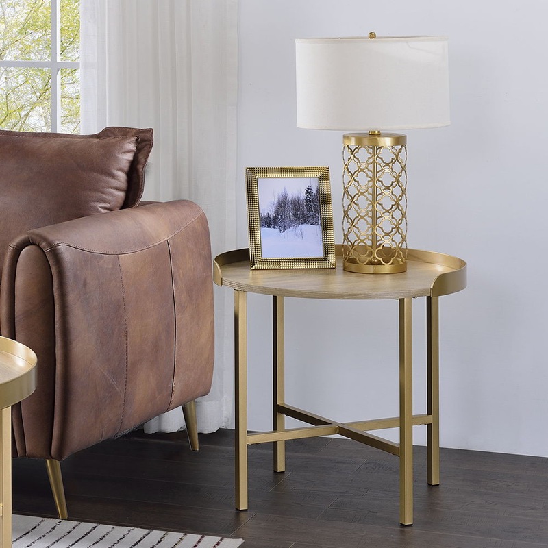Mithea – End Table – Oak Table Top & Gold