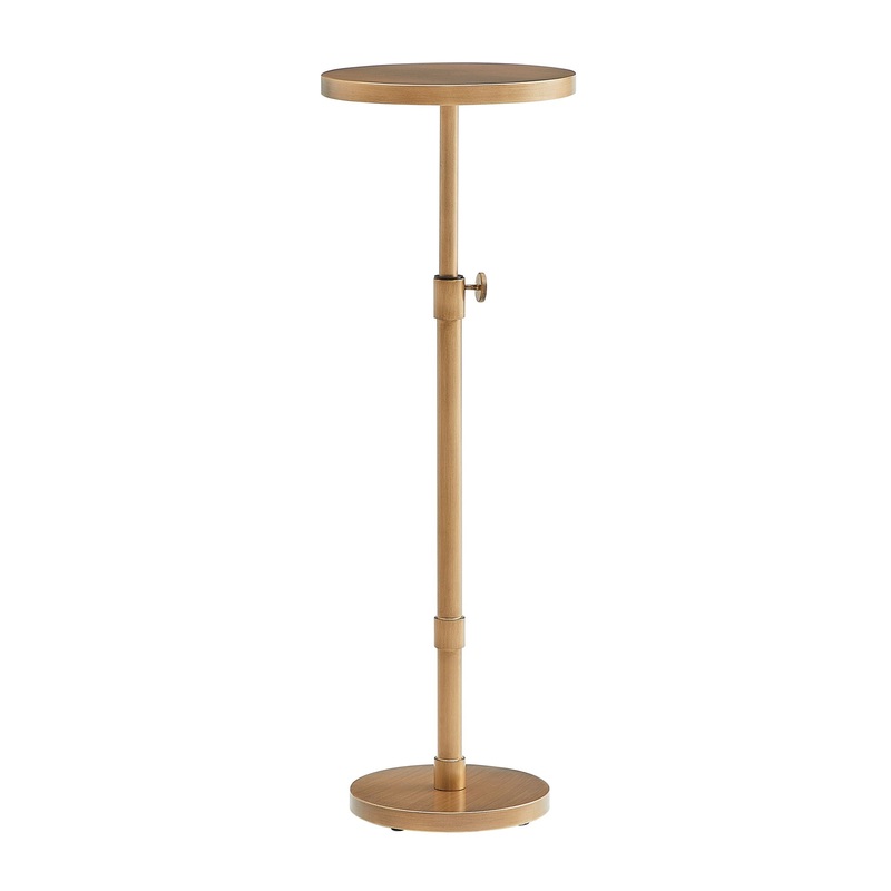 Morven – Adjustable Height Accent Table With Round Metal Top And Pedestal Base – Antique Brass
