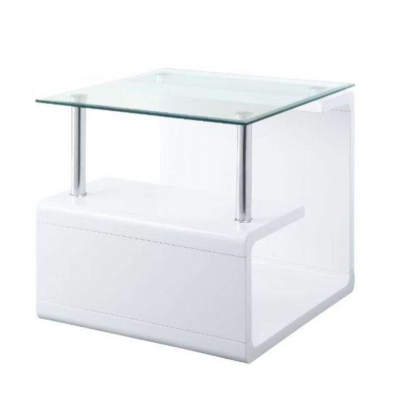 Nevaeh – End Table – Clear Glass Top & White High Gloss