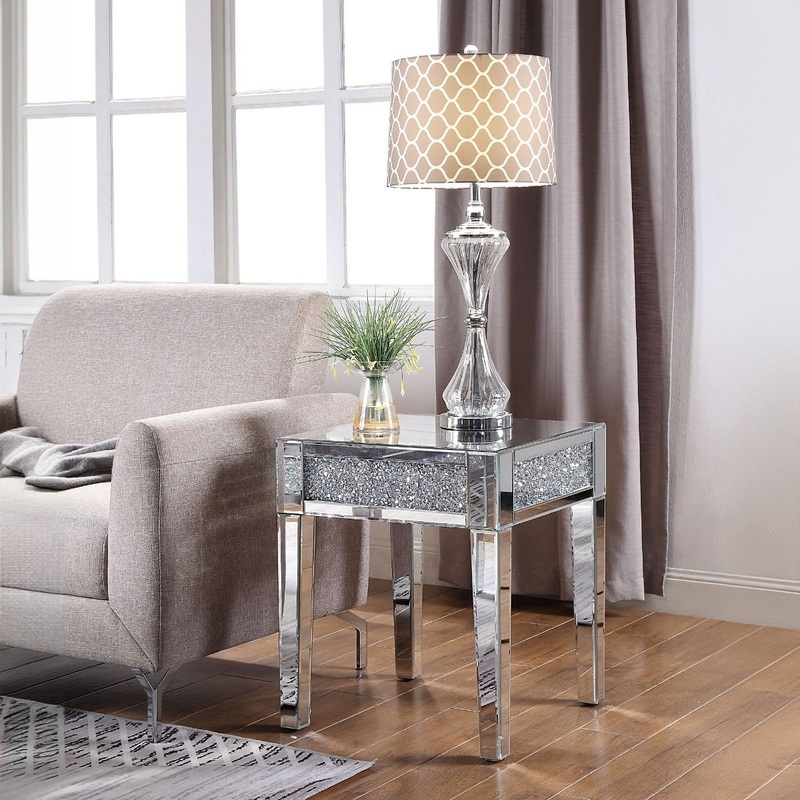 Noralie – 20 End Table – Mirrored & Faux Diamonds