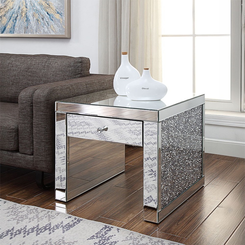 Noralie – 24 Square End Table – Mirrored & Faux Diamonds