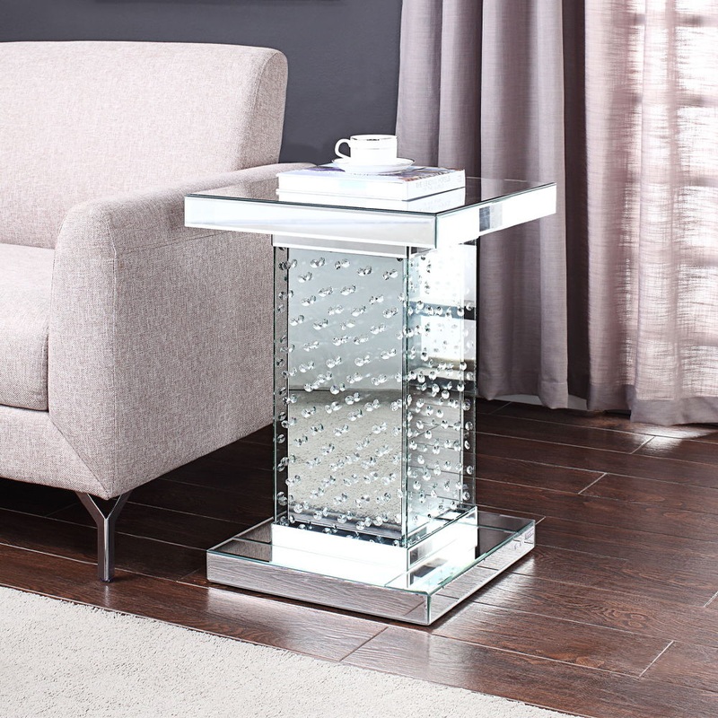 Nysa – 26 End Table – Mirrored & Faux Crystals
