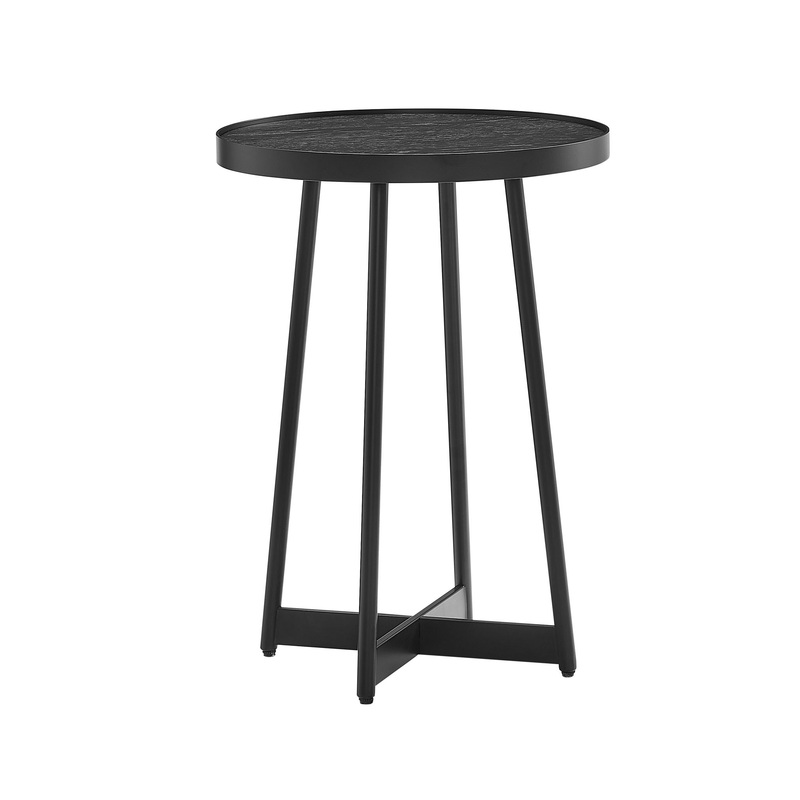 Ranlo – Round Accent Table With Geometric Legs – Black