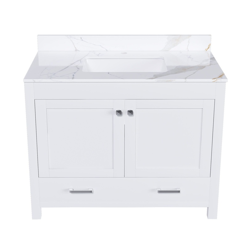 43 Bathroom Vanity, Multi Functional Cabinet, Doors And Drawer – White