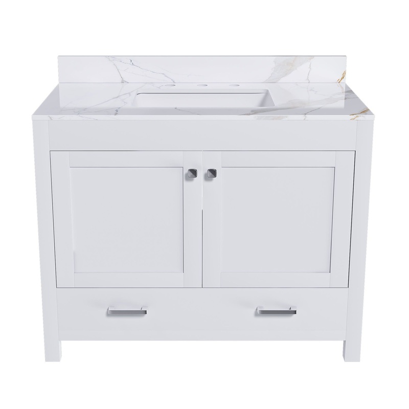 43 Bathroom Vanity, Multi Functional Cabinet With Doors And Drawer – White