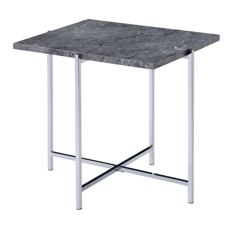 Adelae – End Table – Faux Marble Top & Chrome