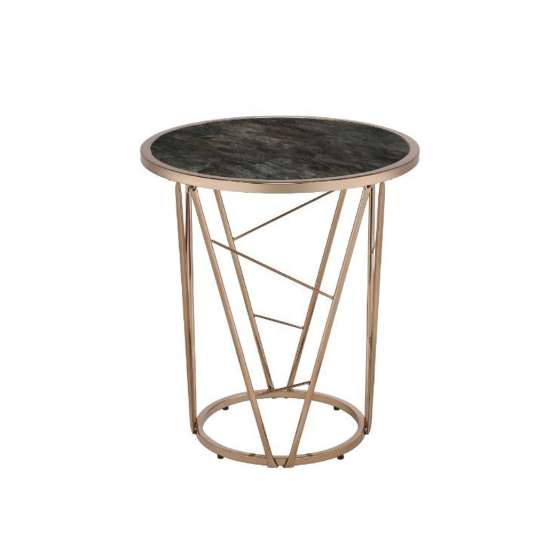 Cicatrix – End Table – Faux Black Marble Glass Top & Champagne