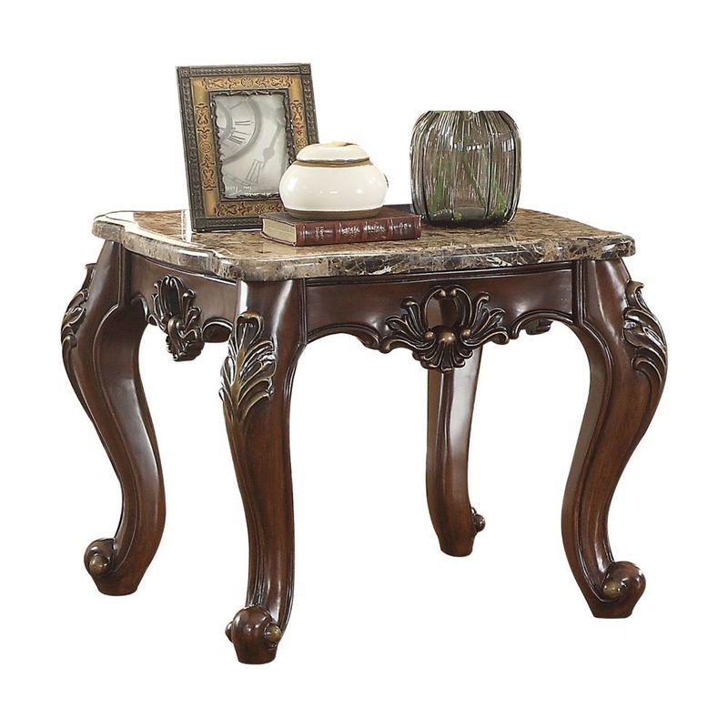 Devayne – End Table – Marble Top & Dark Walnut