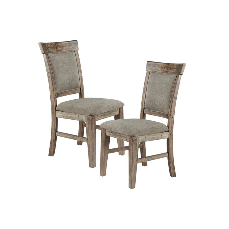 Dining Side Chair Set With Cushioned Back And Seat (Set of 2) – Weathered Gray / Natural