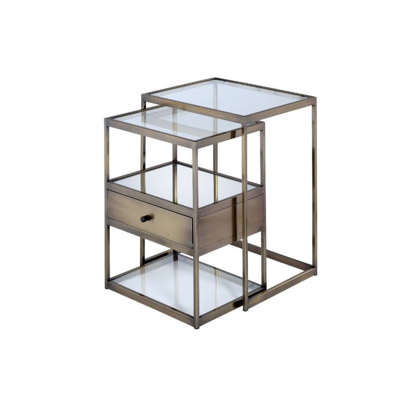 Enca – Nesting Table Set – Clear Glass & Antique Brass