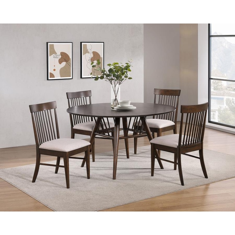 Everton – 5 Piece Round Dining Table Set – Dark Walnut