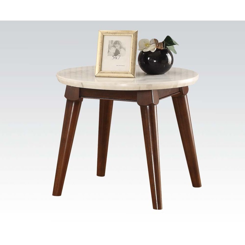 Gasha – End Table – White Marble Top & Walnut