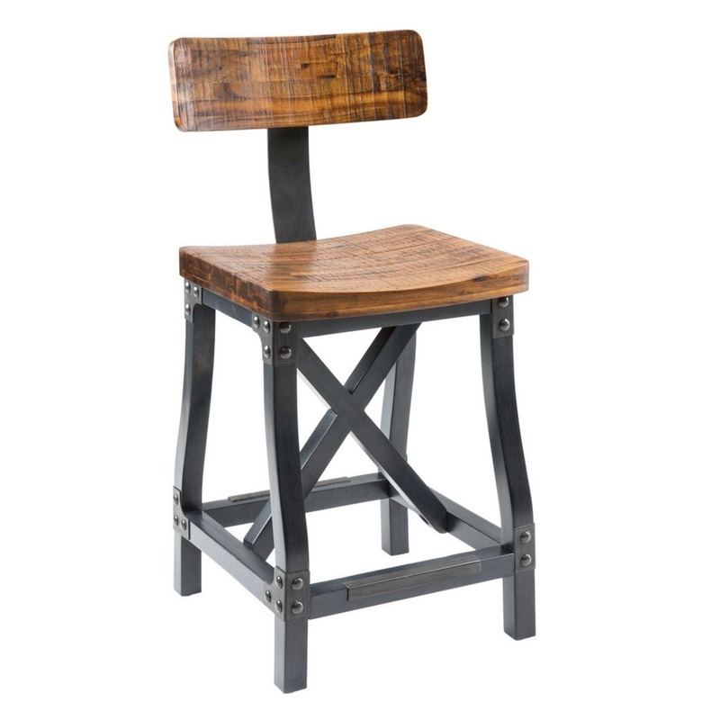 Industrial Counter Stool With Back Removable Solid Acacia – Amber